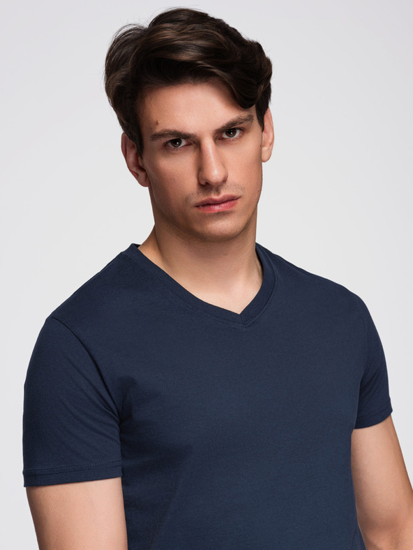 Ombre Clothing Мъжка памучна тениска BASIC с V-образно деколте - черна/морско синьо/тъмно маслинено V7 OM-TSBS-0281 Ombre Clothing