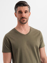 Ombre Clothing Мъжка памучна тениска BASIC с V-образно деколте - черна/морско синьо/тъмно маслинено V7 OM-TSBS-0281 Ombre Clothing
