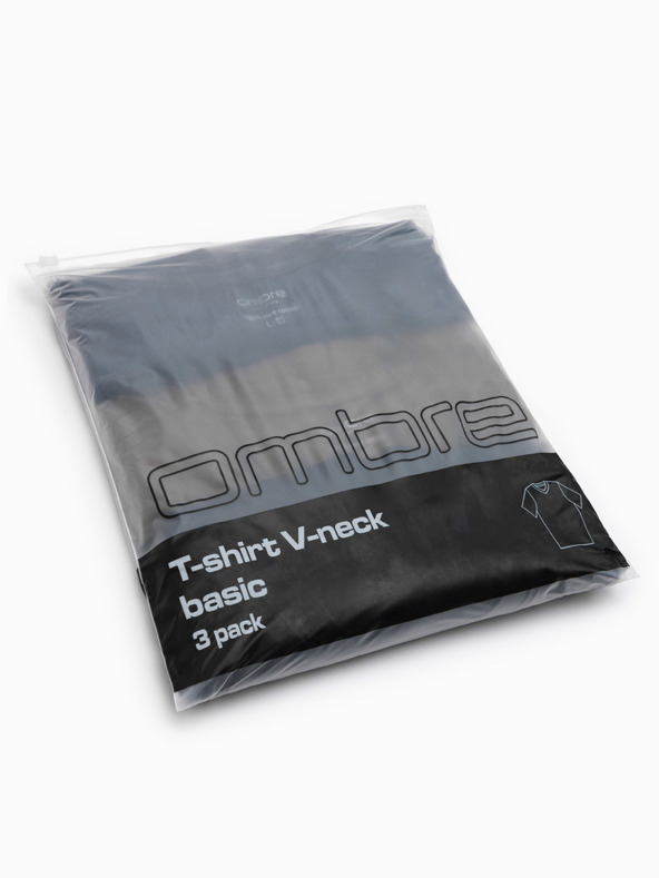 Ombre Clothing Мъжка памучна тениска BASIC с V-образно деколте - черна/морско синьо/тъмно маслинено V7 OM-TSBS-0281 Ombre Clothing