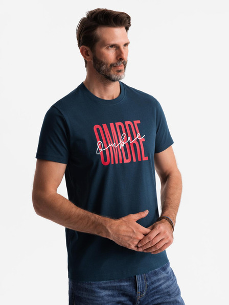 Ombre Clothing Мъжка памучна тениска с двойна лога - тъмносиньо V3 S2041 Ombre Clothing