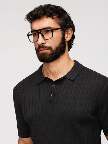 Ombre Clothing Мъжка поло риза SLIM FIT от вискоза с вертикални райета - черна V1 OM-POSS-0169 Ombre Clothing