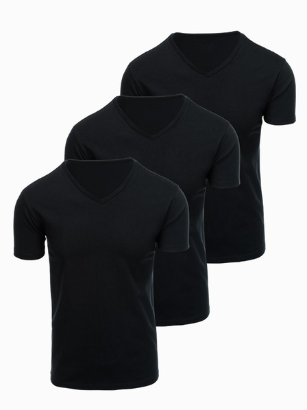 Ombre Clothing Мъжки памучни тениски BASIC с V-образно деколте - 3x черна V9 OM-TSBS-0281 (3x BLACK) Ombre Clothing