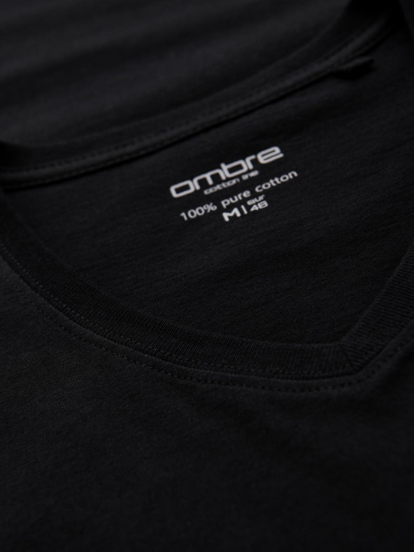 Ombre Clothing Мъжки памучни тениски BASIC с V-образно деколте - 3x черна V9 OM-TSBS-0281 (3x BLACK) Ombre Clothing