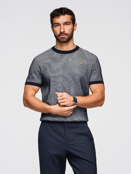 Ombre Clothing Мъжка тениска от структуриран памучен трикотаж - тъмносиньо V2 OM-TSCT-0265 Ombre Clothing