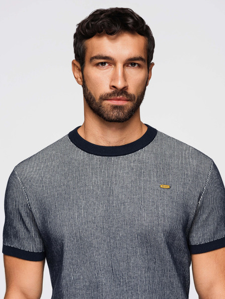 Ombre Clothing Мъжка тениска от структуриран памучен трикотаж - тъмносиньо V2 OM-TSCT-0265 Ombre Clothing