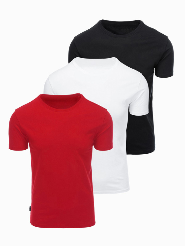 Ombre Clothing Мъжка памучна тениска BASIC с кръгло деколте - черна/бяла/тъмно червена V6 OM-TSBS-0268 Ombre Clothing