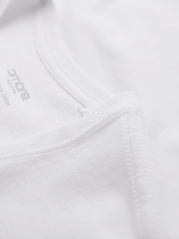 Ombre Clothing Мъжка памучна тениска BASIC с V-образно деколте - 3x бяла V11 OM-TSBS-0281 (3x БЯЛА) Ombre Clothing