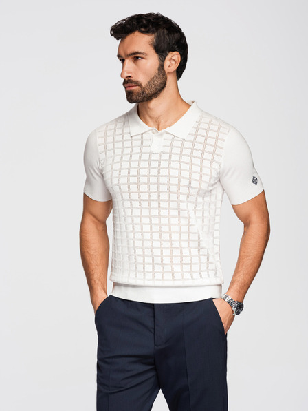 Ombre Clothing Мъжка вискозна ажурна поло риза - бяла V1 OM-POSS-0168 Ombre Clothing