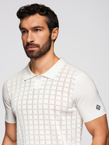 Ombre Clothing Мъжка вискозна ажурна поло риза - бяла V1 OM-POSS-0168 Ombre Clothing
