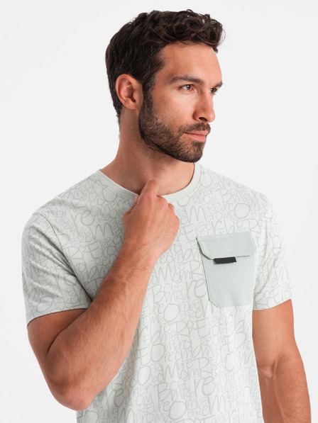 Ombre Clothing Мъжка памучна тениска с печат на букви и джоб - жълто-зелена V4 S2042 Ombre Clothing