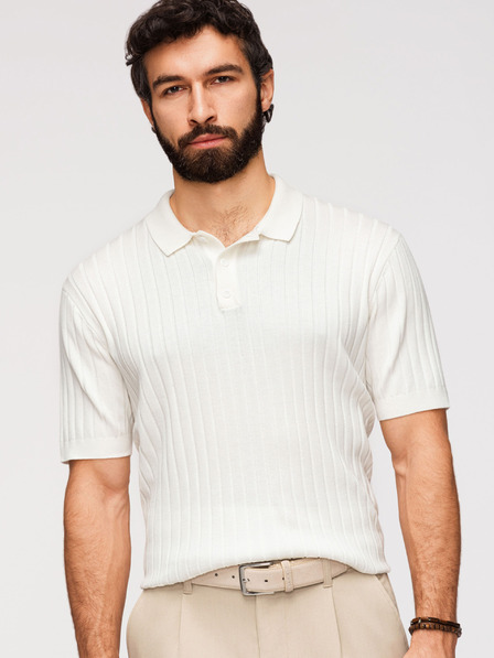 Ombre Clothing Мъжка поло риза SLIM FIT от вискоза с вертикални ивици - счупено бяло V3 OM-POSS-0169 Ombre Clothing