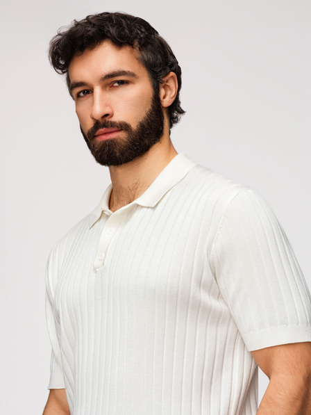 Ombre Clothing Мъжка поло риза SLIM FIT от вискоза с вертикални ивици - счупено бяло V3 OM-POSS-0169 Ombre Clothing