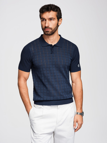 Ombre Clothing Мъжка вискозна ажурна поло риза - тъмно синя V2 OM-POSS-0168 Ombre Clothing