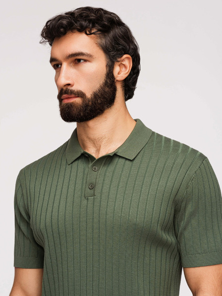 Ombre Clothing Мъжка поло риза SLIM FIT от вискоза с вертикални ребра - маслиново зелена V4 OM-POSS-0169 Ombre Clothing