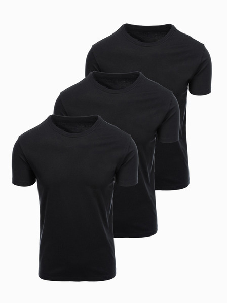 Ombre Clothing Мъжка памучна тениска BASIC с кръгло деколте - 3x черна V9 OM-TSBS-0268 (3x BLACK) Ombre Clothing