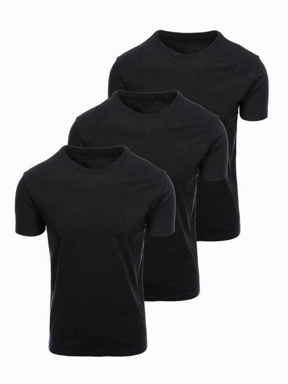 Ombre Clothing Мъжка памучна тениска BASIC с кръгло деколте - 3x черна V9 OM-TSBS-0268 (3x BLACK) Ombre Clothing