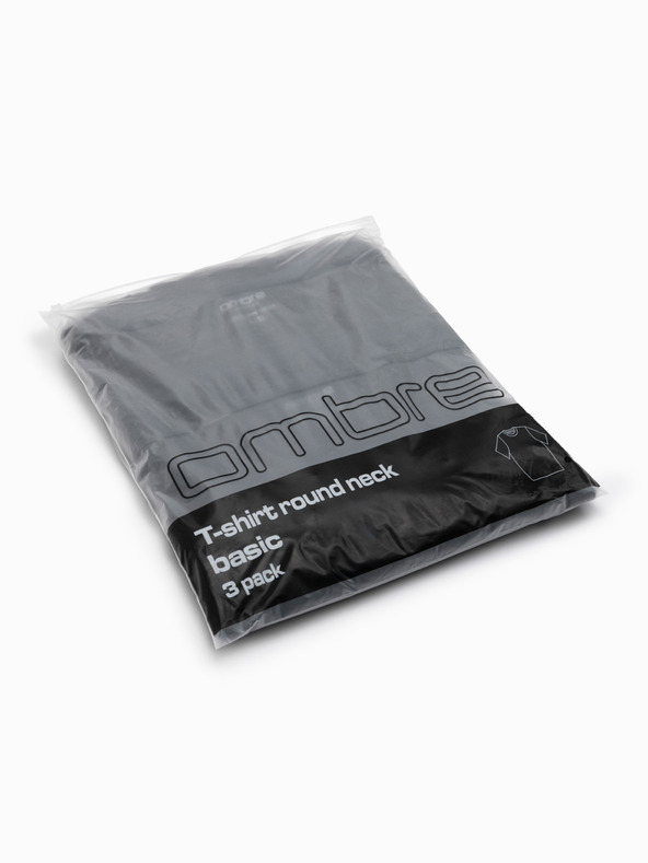Ombre Clothing Мъжка памучна тениска BASIC с кръгло деколте - 3x черна V9 OM-TSBS-0268 (3x BLACK) Ombre Clothing