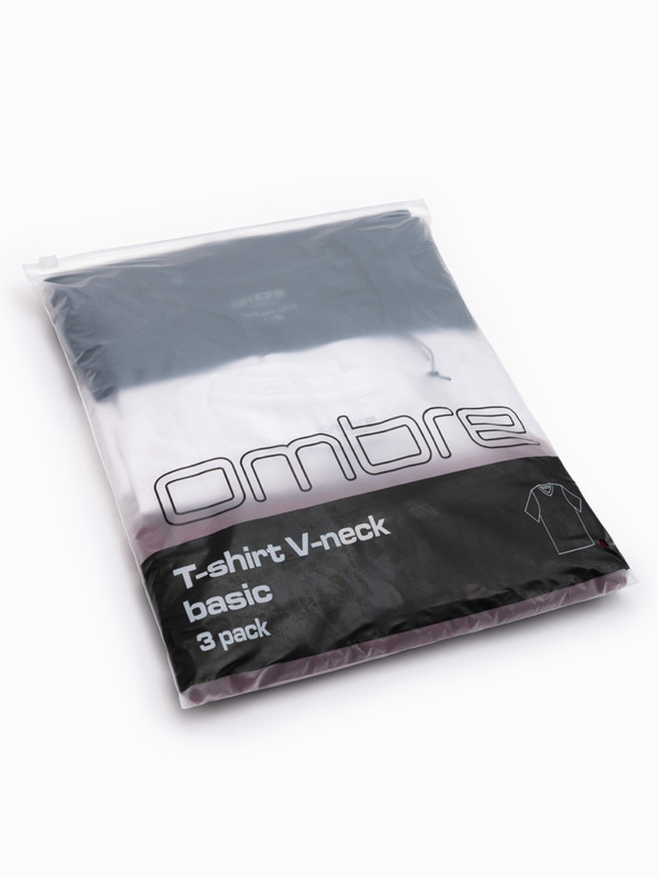 Ombre Clothing Мъжка памучна тениска BASIC с V-образно деколте - бяла/синя/кармазинена V13 OM-TSBS-0281 Ombre Clothing