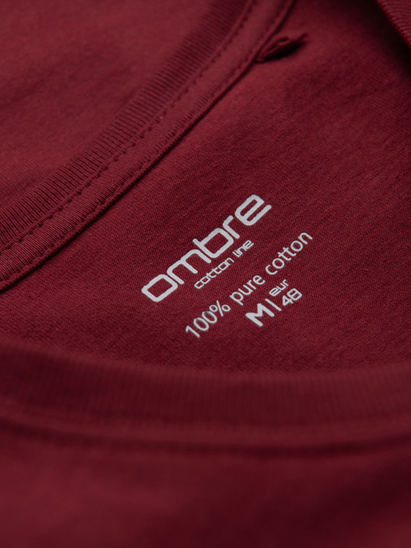 Ombre Clothing Мъжка памучна тениска BASIC с V-образно деколте - бяла/синя/кармазинена V13 OM-TSBS-0281 Ombre Clothing