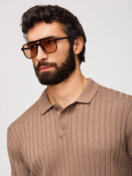 Ombre Clothing Мъжка поло риза SLIM FIT от вискоза с вертикални ивици - светло кафява V5 OM-POSS-0169 Ombre Clothing