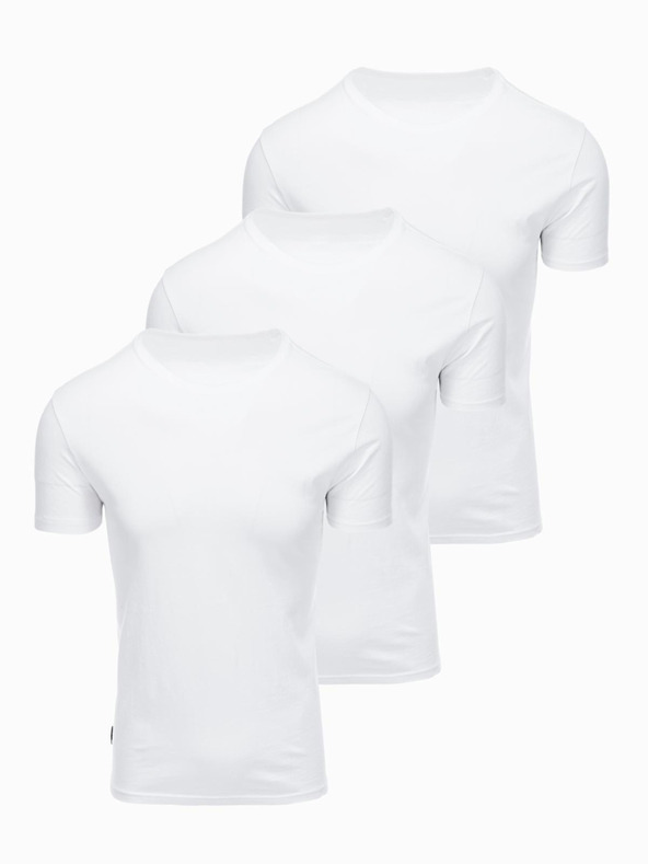 Ombre Clothing Мъжка памучна тениска BASIC с кръгло деколте - 3x бяла V11 OM-TSBS-0268 (3x БЯЛА) Ombre Clothing