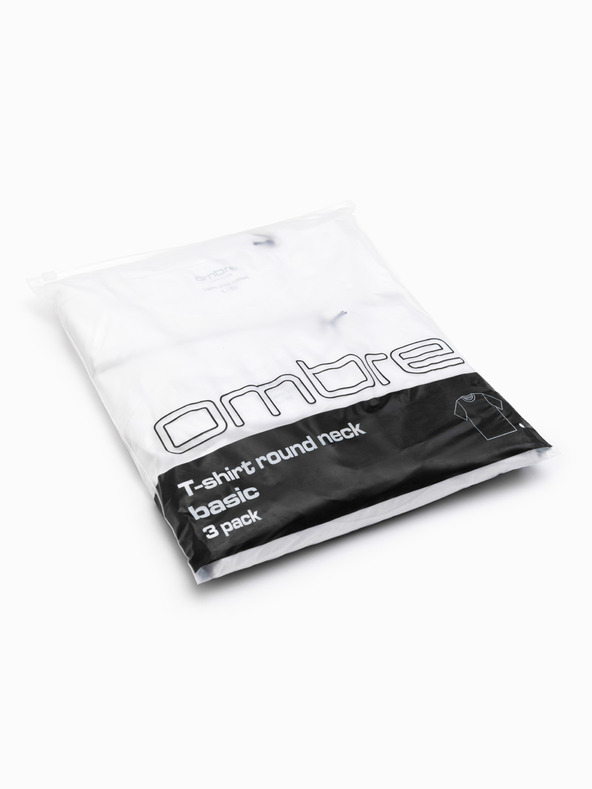 Ombre Clothing Мъжка памучна тениска BASIC с кръгло деколте - 3x бяла V11 OM-TSBS-0268 (3x БЯЛА) Ombre Clothing