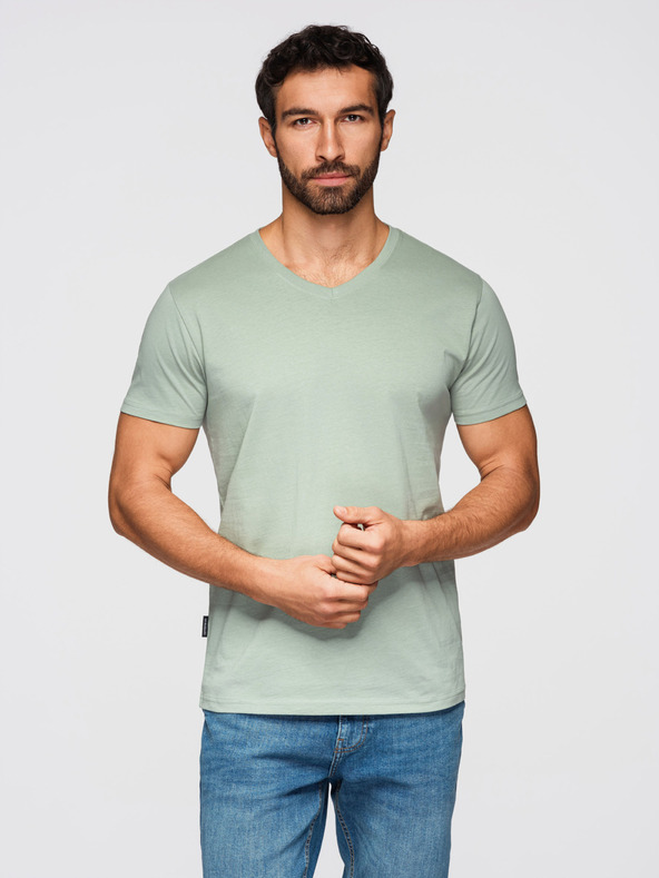 Ombre Clothing Мъжка памучна тениска BASIC с V-образно деколте - сив-зелена/бяла/бежова V14 OM-TSBS-0281 Ombre Clothing