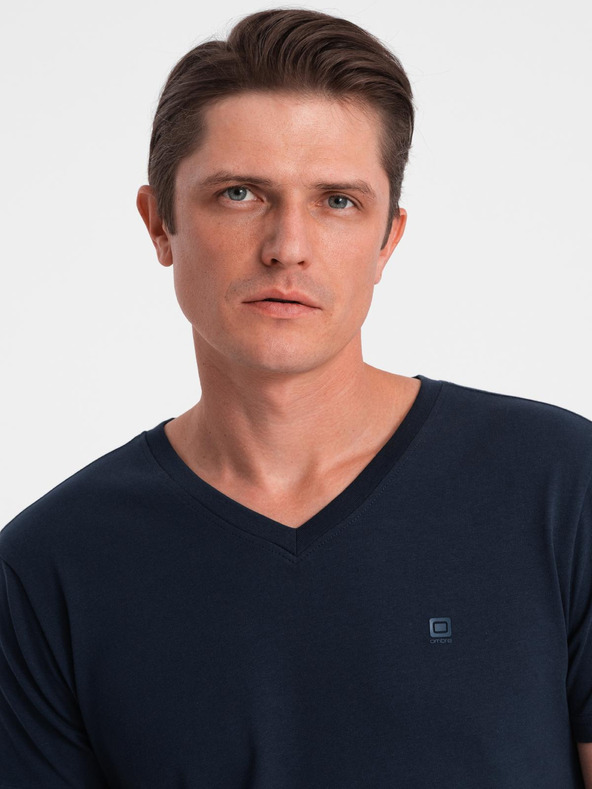 Ombre Clothing Подписана мъжка тениска с V-образно деколте и еластан - тъмно синя V2 S2040 Ombre Clothing