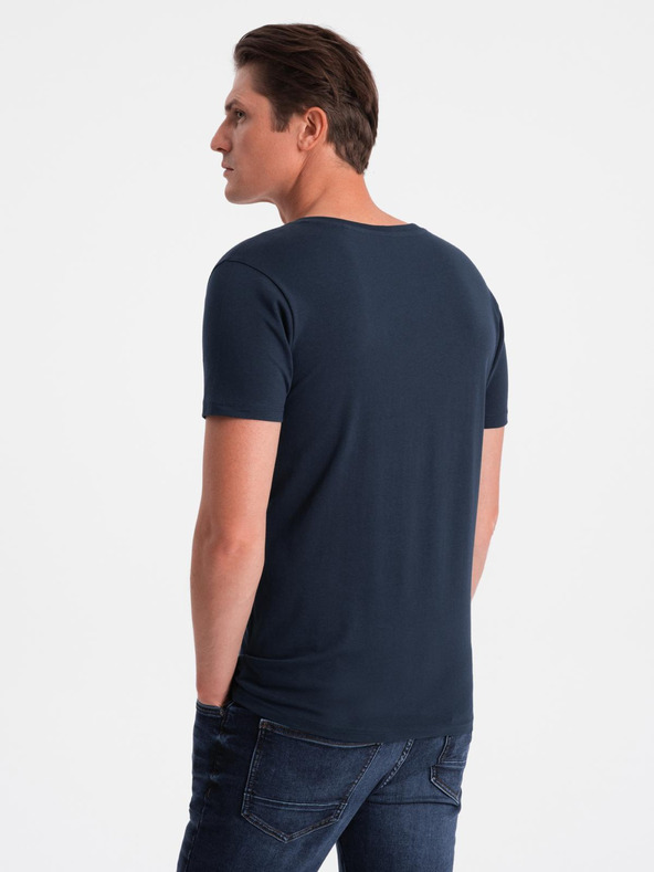 Ombre Clothing Подписана мъжка тениска с V-образно деколте и еластан - тъмно синя V2 S2040 Ombre Clothing