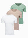 Ombre Clothing Мъжка памучна риза комплект BASIC с кръгло деколте - сив-зелен/бял/бежов V14 OM-TSBS-0268 Ombre Clothing