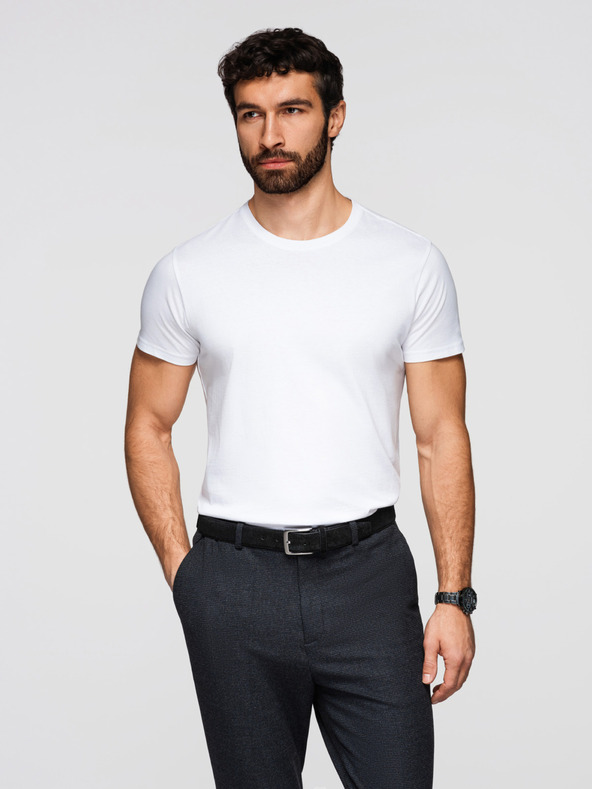 Ombre Clothing Мъжка памучна риза комплект BASIC с кръгло деколте - сив-зелен/бял/бежов V14 OM-TSBS-0268 Ombre Clothing