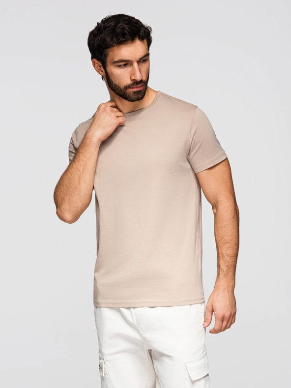 Ombre Clothing Мъжка памучна риза комплект BASIC с кръгло деколте - сив-зелен/бял/бежов V14 OM-TSBS-0268 Ombre Clothing