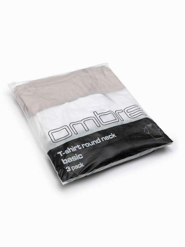 Ombre Clothing Мъжка памучна риза комплект BASIC с кръгло деколте - сив-зелен/бял/бежов V14 OM-TSBS-0268 Ombre Clothing