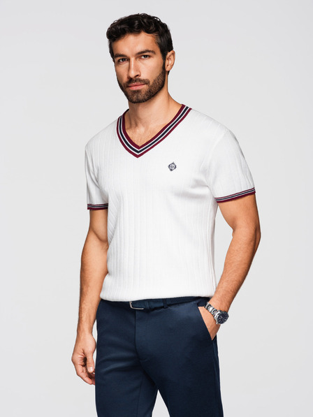 Ombre Clothing Мъжка вискозна тениска с V-образно деколте - бяла V1 OM-TSCT-0266 Ombre Clothing