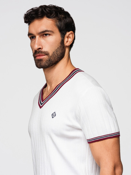 Ombre Clothing Мъжка вискозна тениска с V-образно деколте - бяла V1 OM-TSCT-0266 Ombre Clothing