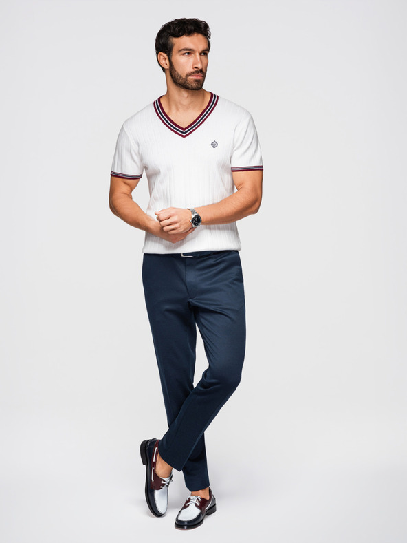 Ombre Clothing Мъжка вискозна тениска с V-образно деколте - бяла V1 OM-TSCT-0266 Ombre Clothing
