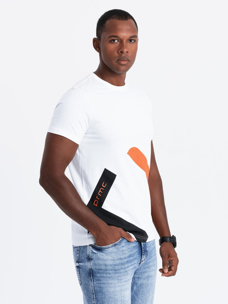 Ombre Clothing Мъжка памучна тениска с контрастен двуцветен печат - бяла V2 OM-TSPT-0219 Ombre Clothing