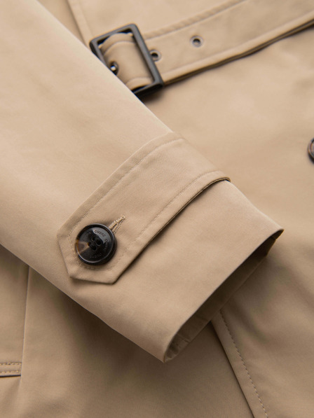 Ombre Clothing Елегантно мъжко двуредно палто SLIM FIT с колан - бежово V1 OM-COLC-0146 Ombre Clothing