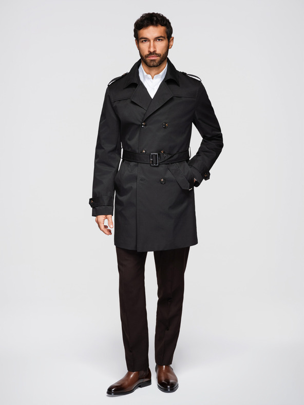 Ombre Clothing Мъжко двуредно елегантно палто SLIM FIT с колан - черно V2 OM-COLC-0146 Ombre Clothing