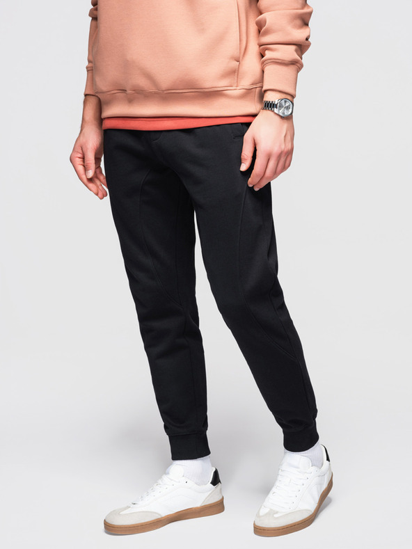 Ombre Clothing Мъжки суитшърт BASIC с ребрирован край - черно V5 OM-PABS-0305 Ombre Clothing