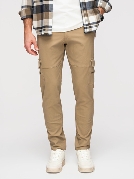 Ombre Clothing Мъжки панталони с прави крачоли и джипове с цип - хаки V3 P1517 Ombre Clothing