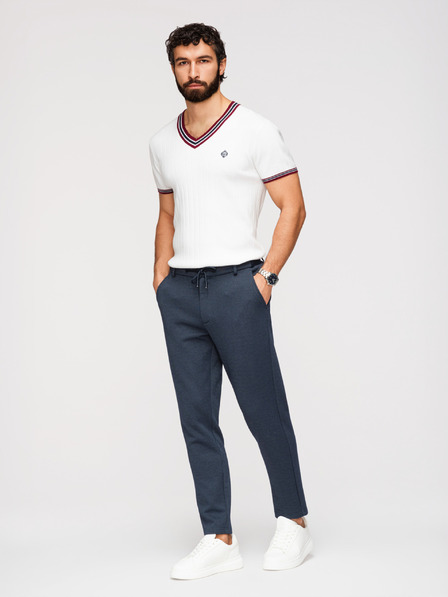 Ombre Clothing Мъжки спортни панталони CARROT FIT от жакарден плетиво - тъмно синьо V1 OM-PACP-0292 Ombre Clothing