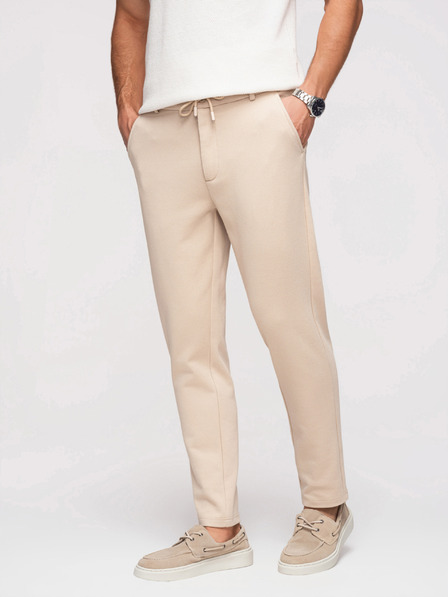 Ombre Clothing Мъжки спортни панталони CARROT FIT от жакарден плетиво - бежово V2 OM-PACP-0292 Ombre Clothing