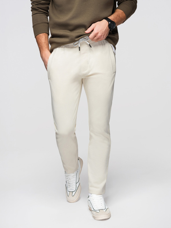 Ombre Clothing Мъжки памучни суитшърт BASIC с необшит край - кремав V11 OM-PABS-0304 Ombre Clothing
