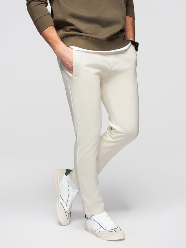 Ombre Clothing Мъжки памучни суитшърт BASIC с необшит край - кремав V11 OM-PABS-0304 Ombre Clothing