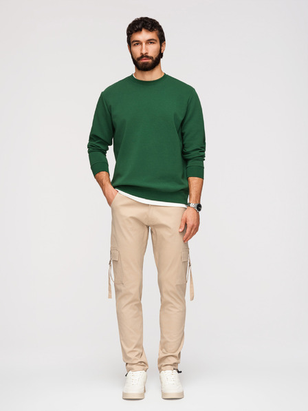 Ombre Clothing Мъжки панталони cargo с прави крачоли и ребрирован край - пясъчно V2 P1516 Ombre Clothing