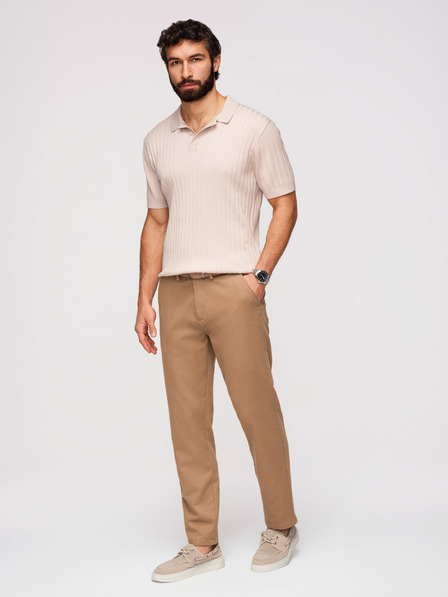 Ombre Clothing Мъжки панталони chino SLIM FIT с фина текстура - кафяво V2 OM-PACP-0294 Ombre Clothing