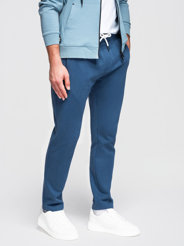 Ombre Clothing Мъжки памучни спортни панталони BASIC без подплата - тъмно сини V4 OM-PABS-0304 Ombre Clothing