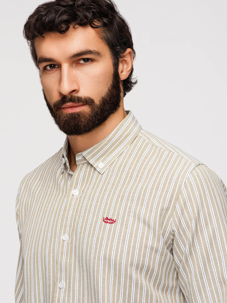 Ombre Clothing Мъжка памучна риза REGULAR FIT с тънки райета - бежова V1 K703 Ombre Clothing