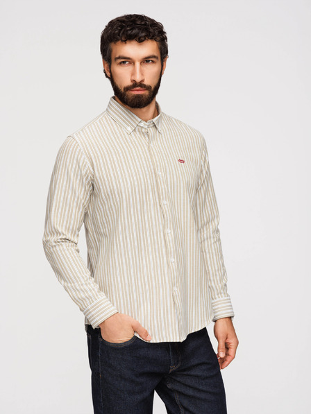 Ombre Clothing Мъжка памучна риза REGULAR FIT с тънки райета - бежова V1 K703 Ombre Clothing